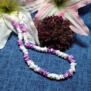 Purple & White Puka Shell Necklace